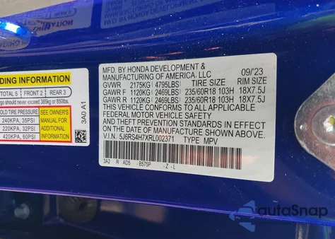 2024 Honda Cr-V Ex-L Awd из США, поврежденный, VIN 5J6RS4H7XRL002371